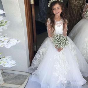 2020 Nuova principessa Flower Girl Dresses for Weedings gioiello Leci Appliques in pizzo gonfio Little Kids Gowns First Communione Dres 220g