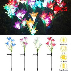 Dekoracje ogrodowe 5PCS Outdoor LED Solar Light RGB Tulip Flower Lampa Krajobraz Courtyard Lawn Wodoodporne wkładki Rose Rose