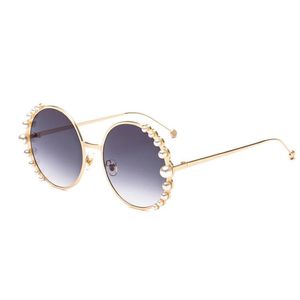 Solglasögon 2021 Luxury Pearl Women Fashion Metal Frame Round Brand Designer Mirror Sun Glasses UV400 1895