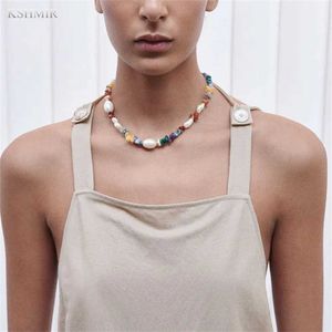 Naszyjniki wiszące 2022 Nowy naszyjnik z kamienia naturalnego Moda ręcznie robiony kamienny naszyjnik perłowy spersonalizowany kolor akcesoria kobiet s2452206