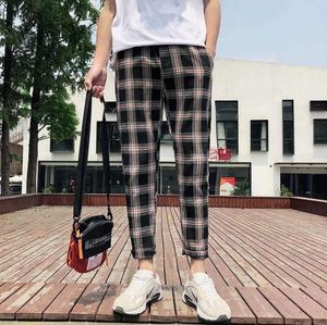Pant Trendy Plaid Capris Men039s luźne zwykłe student koreański trend wszechstronne proste szerokie spodnie 2104900