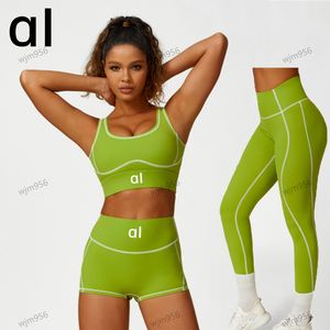 Al0 Align Yoga Set Women Sportswear Gym Top Al Set Bralette Sports Bra Fitness High midje Leggings Workout Sportkläder Tracksuits Jogger Jump underkläder Nionde hud