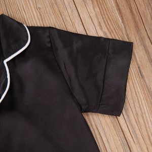 Toddler Baby Black Satin Pamas Infant Boy Sleeve Short Long Pants Sleepwear Casual Button Two-pieces Set L2405