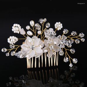 Hair Clips Crystal Pearl Flower Comb Clip Hairpin For Women Bride Rhinestone Bridal Wedding Accessories Jewelry Pin