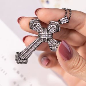 Four Styles 925 Sterling Silver Christianity Cross Pendants Diamond Necklace For Women Men Luxury Cocktail Gemstone Jewelry