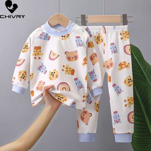 New 2023 Kids Boys Girls Pamas Cartoon Long Sleeve Cute T-Shirt Tops with Pants Toddler Baby Autumn Sleeping Clothes Sets L2405