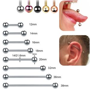 5PCS Tongue Piercings External Threaded 14G Industrial Barbell Rings Lengua Nipple Bar Ear Tragus Pirsing 1238mm 240523