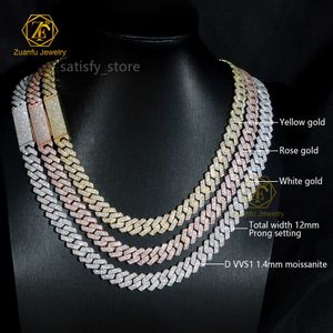 Hot Selling S925 Classic 12MM VVS Moissanite Cuban Link Chain Fine Jewelry Necklace with Diamond Tester