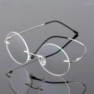 サングラスフレームレトロラウンドリムレスメガネフレーム超軽量柔軟なアイウェア合金近視眼鏡光学ユニセックススペクタクル