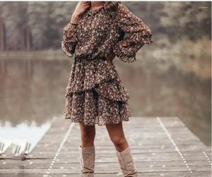 Casual Dresses Fashion Womens Floral Print Crewneck Long Sleeve Dress For Women