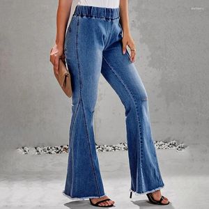 Damskie dżinsy damskie z elastycznym zespołem stretch casual high talia mody vintage streetwear szeroką nogę rozszerzoną