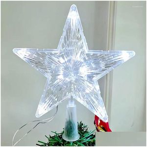 Juldekorationer ledde transparent femspetsiga stjärnträd toppers glad för hem xmas ornament navidad rekvisita droppleverans trädgård dhm03