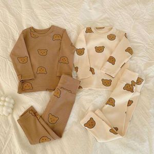 Infnat Baby Boys Clothes Set Toddler Kids Cartoon Bear Print Pamas Sets Bebe Warm Cotton Pullover Tops And Pants Suit 2pcs L2405