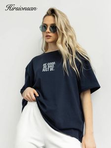 Hirsionsan Simple Loose Leter Printed Tshirt for Women 2023 Summer Soft Short Sleeve Basic Tees Trendy Streetwear女性トップ240521