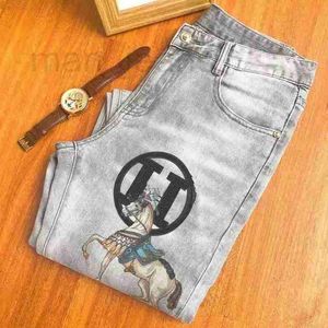 Men's Jeans Designer men's jeans black pants classic luxury digital hot drill light gray slim small foot straight pants BQEV