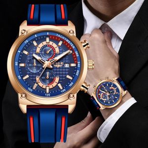 Relógios de pulso relógios masculinos com o relógio de discagem masculina moda de silicone à prova d'água Gold Gold Watch Men Sport ChronographWristwatches Wristwatc 257c