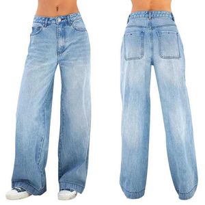 Kvinnors jeans Kvinnor Hög midja breda benbyxor och jeans för våren/sommaren 2024 Löst montering Rakben Small High Length Casual Pants Q240523