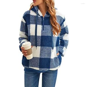 Women's Hoodies Long Sleeve Pullovers Printing Plaid Fashion Loose Casual Autumn Winter Thin 2024 Zipper Lacing Clothing