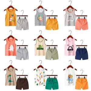Summer Cotton Set Kids Baby Pamas for Boys and Girls Sleeveless Breathable Cat Rabbit Animal Clothes L2405