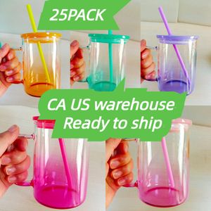 USA warehouse Reusable 17oz ombre Jelly glass sublimation suitable for vinyl BPA free high borosilicate glass Camper Mug with colored pp lid for customized gifts