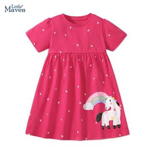 Girl's Dresses Clothing Sets Little Maven 2024 New Baby Girl Cotton Summer Childrens Clothing Cartoon Rainbow Baby Dress WX5.23