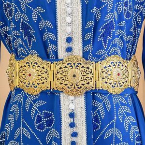 Waist Chain Belts Luxury Arabic style wedding engagement gold belt with gold-plated crystal waist chain and hollow flower design brides body jewelry Q240523