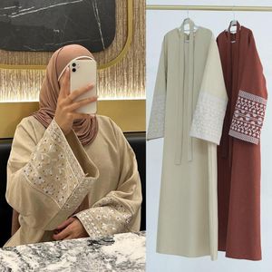 Roupas étnicas abaya para bordados modestos bordados casuais femininos de algodão linho de algodão maxi vestido turco dubai saudi kaftan árabe vestido jalabiya