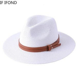 56-58-59-60cm Natural Panama Soft Straw Hat Summer Mulheres/Homens larga Brim Beach Sun Cap Protection UV Fedora Hat 240514