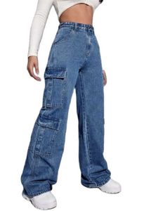 Jeans femminile New Y2K Womens Freight Jeans per Autumn 2023 Pantaloni da gamba dritta alla moda in denim pantaloni stradali pantaloni XS-L Spedizione diretta Q240523