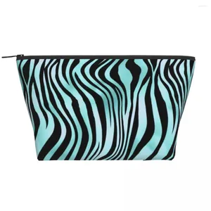 Stume di stoccaggio zebra a strisce turchese orliziali zip organizzatori animali stampati per campeggio da donna campeggio da donna cosmetico multiuso