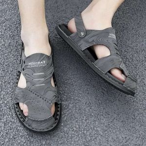 Sandals Summer 2024 Leather Men Men anti-odor sofe sove anti slip dual usual dual use bea a6e