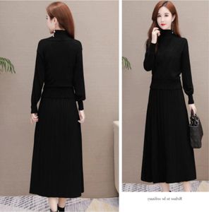 Women Spring Autumn Knits Dress High End Black Stand Collar Long Sleeves Long Womne Dress Style Casual Dresses3262345