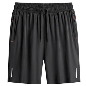 Men's Shorts Men Drawstring Elastic Waistband Pockets Male Reflective Strip Zipper Ice Silk Sports Sportwear Clothes