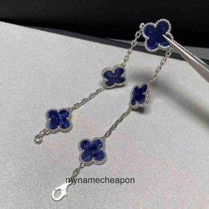 Ванклефф Высокие ювелирные изделия для женщин для женщин натуральный синий Петр Камень Четыре листовой травы Пять цветочных браслетов.