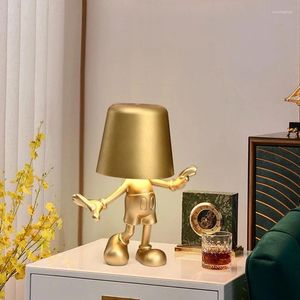 Bordslampor Little Golden Man Touch Switch Thinkers Decoration Led Night Light för kafé Bar sovrum Läsning Bedside