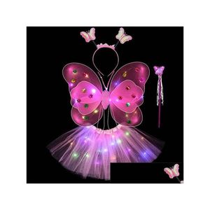 Cosplay led barn kostym props flickor kjolar ängel lysande vingar blinkande fjäril kjolbelysning kostym 2-8 år påskvalentiner da otyka