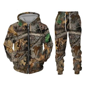 Autumn and Winter Maple Leaf Camo 3D Zipper Sportswear Outdoor Fishing Camping Hunting Unisex Street Set