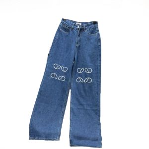 Men's Jeans Spring Women's Pants New Classic Blue Straight Leg Loose Casual Letter Embroidery Solid Color baggy Jeans