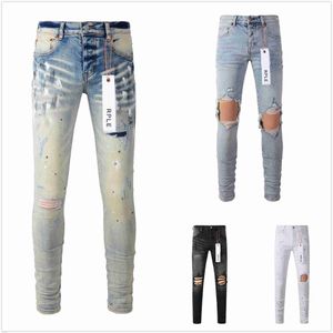 Lila jeans designer för mens vandring byxa rippade hip hop high street mode varumärke pantalones vaqueros para hombre motorcykel nära montering a2 rzfi