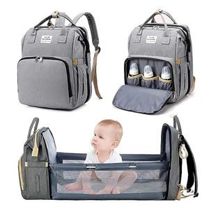 Fashionable Mommy Bag Folding Baby Bed Mother Large Capacity Portable Milk Bottle Diaper Double Shoulder Moms 240523