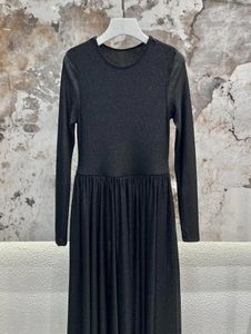 Sıradan Elbiseler 2024 Sonbahar/Kış Düz Renk Parlak Yüz Yuvarlak Yuvarlak Boyun Büyük Bem Uzun Kollu A-line Maxi Elbise Orta Uzunluk Kadın Etek