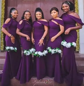NEW! Purple Satin Bridesmaid Dresses Mermaid Appliqued Spaghetti Straps Maid Of Honor Dress Floor Length Plus Size Wedding Party Guest Gowns