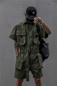 Houzhou Techwear Krótki kombinezon dla mężczyzn Czarne body kombinezonowe mężczyźni Zielone męskie japońskie kieszenie streetwearu Hip Hop 240521