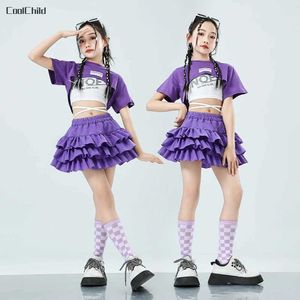 Zestawy odzieży Zestawy odzieży Śliczne letnie ubrania uliczne dla dziewcząt Dziewczyny Dziewczęce Hip-hop Crop Top Purple Tie