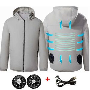 Herrjackor 2021 Herr Outdoor Summer Jacket USB Electric Fan Cooling Jacket Mens Air Conditioning Fan Jacket Q240523