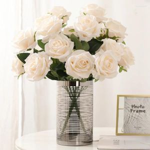 Dekorative Blumen künstlich 10 Köpfe Rose Blumenstrauß Hochzeit Braut Halten Urlaub Party Layout Rosen falsche Dekoration für Zuhause
