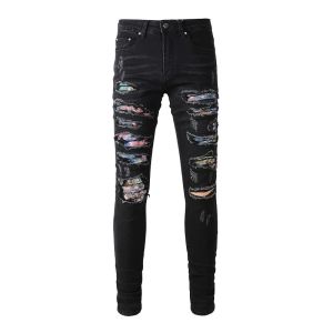 Męski designer dżinsów moda rozerwana chuda dżins motocykl motocykl Slim Fit Streetwear Spodnie