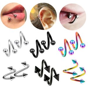 1Pair Steel Spiral Twisted Lip Ring Nose Rings 16 Gauge Ear Cartilage Helix Piercing Body Accessories Jewelry 240523