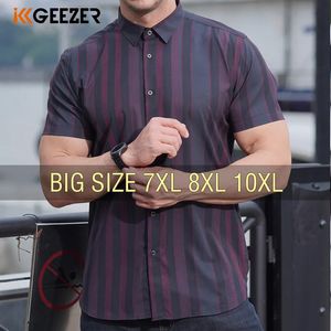 Men Shirt Stripe Short Sleeve Summer Oversize 6XL 7XL 8XL 10XL Plus Size Pattern Icy Cold Fashion Casual Loose Male Office Red 240524