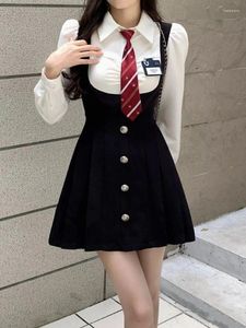 Casual Dresses Qweek 2024 Autumn Preppy Style School Polo Shirt klänning kvinnor japanska harjuku söt långärmad mini kort i